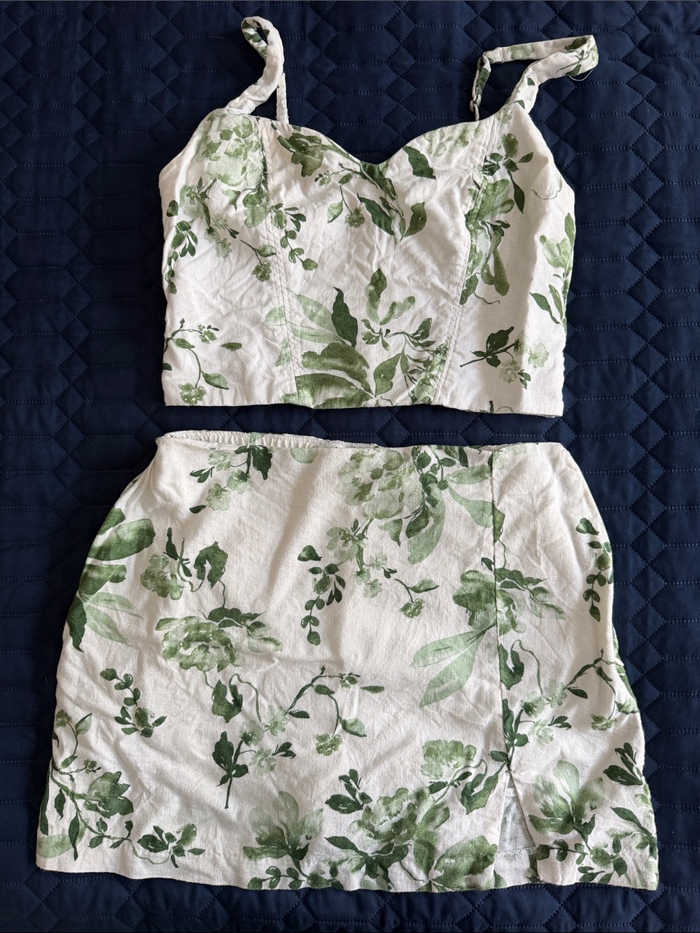 Abercrombie & Fitch White Mini Skirt with Green Floral Print SET! Both pieces!